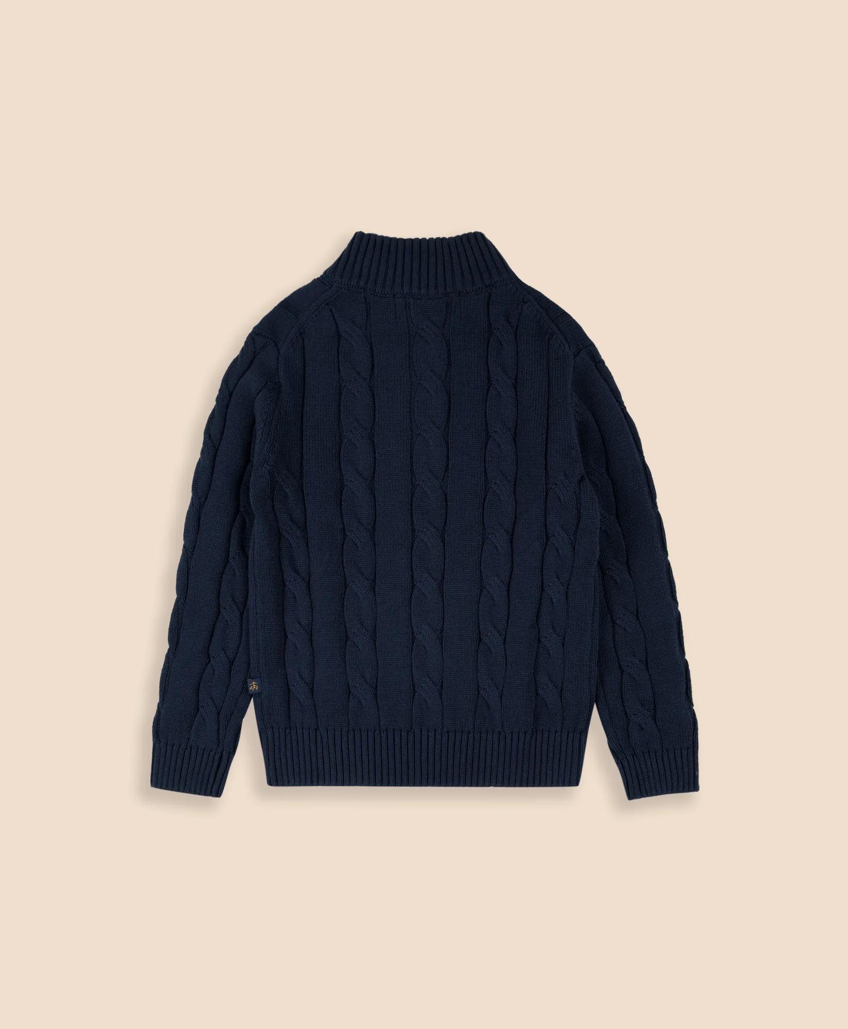 Boys Cotton Cable Knit Half-Zip Sweater, image 2