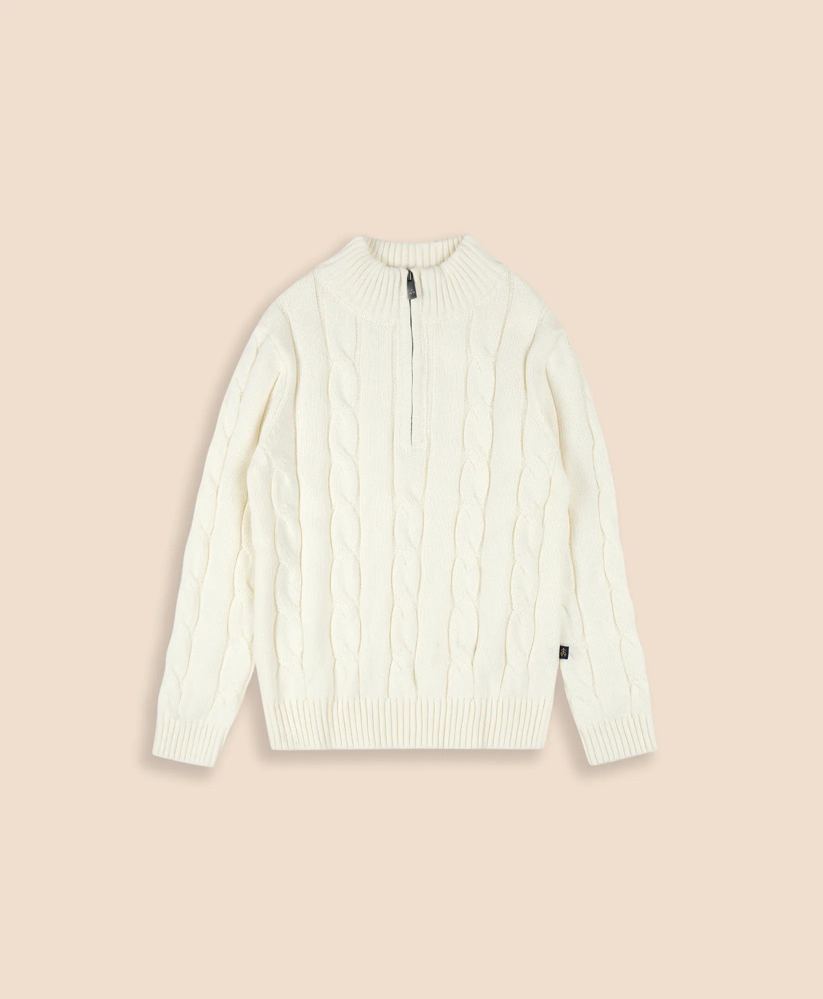 Boys Cotton Cable Knit Half-Zip Sweater, image 1