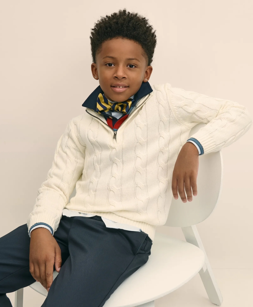 Boys Cotton Cable Knit Half-Zip Sweater, image 2
