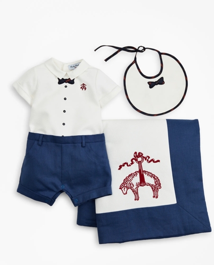 Boys Bowtie Shortall, Bib & Blanket Set - 9 Months, image 1