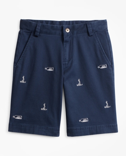 Boys Stretch-Cotton Nautical Embroidered Chino Shorts, image 1