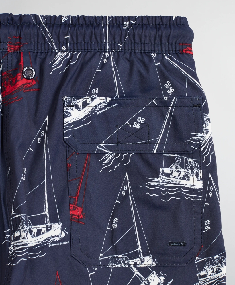 Boys Sailboat Print Swim Trunks