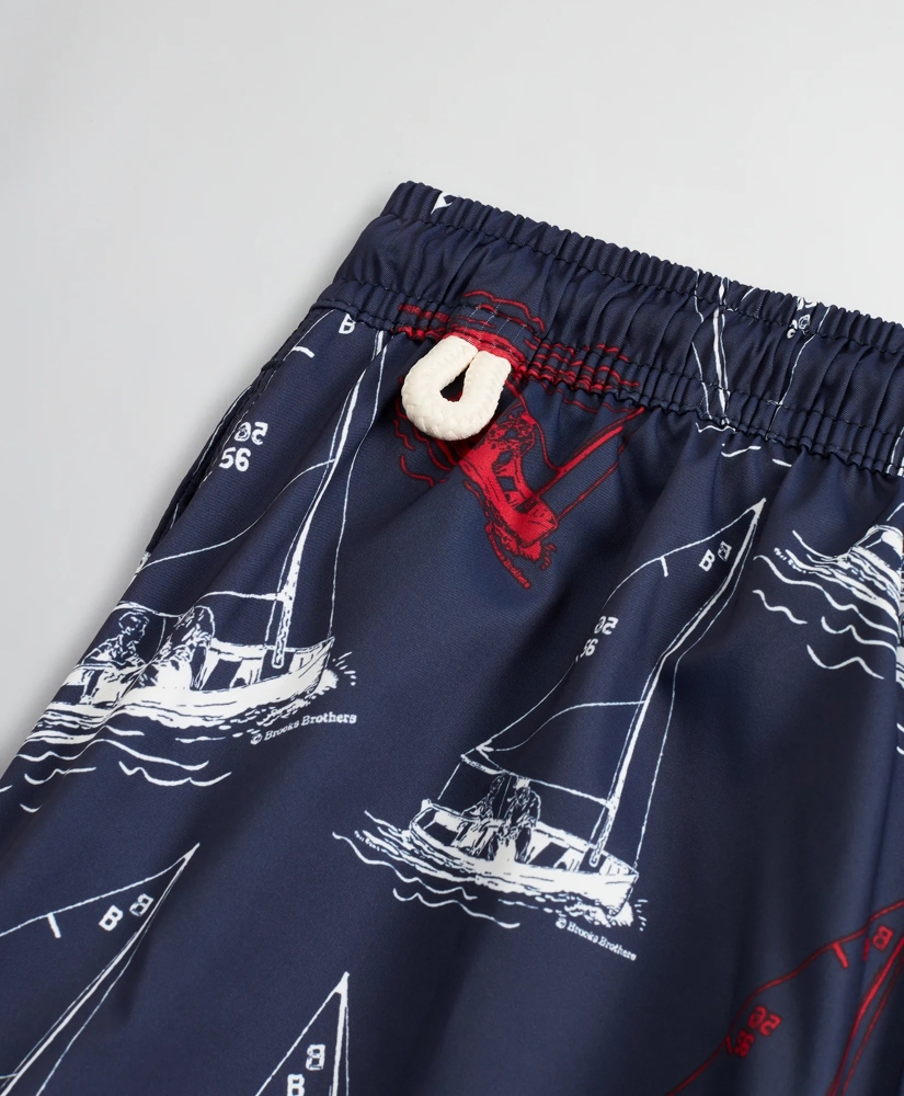 Boys Sailboat Print Swim Trunks, image 3