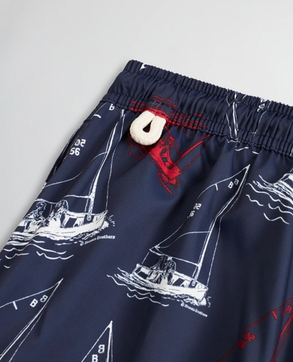 Boys Sailboat Print Swim Trunks, image 3