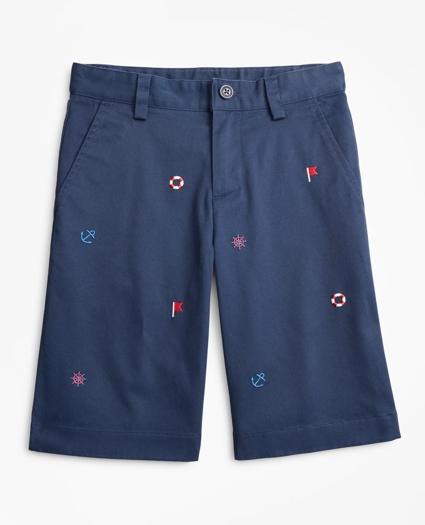 Boys Washed Cotton Embroidered Stretch Chino Shorts, image 1