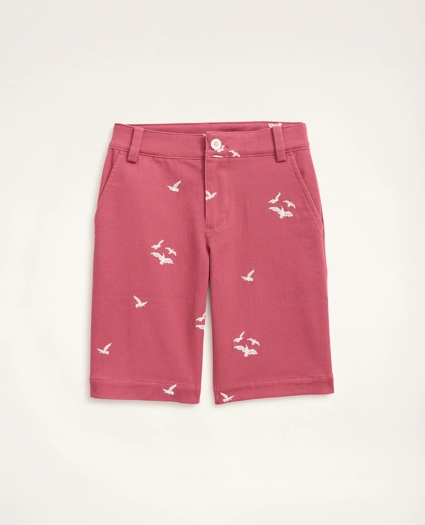 Boys Stretch Cotton Seagull Embroidered Chino Shorts
