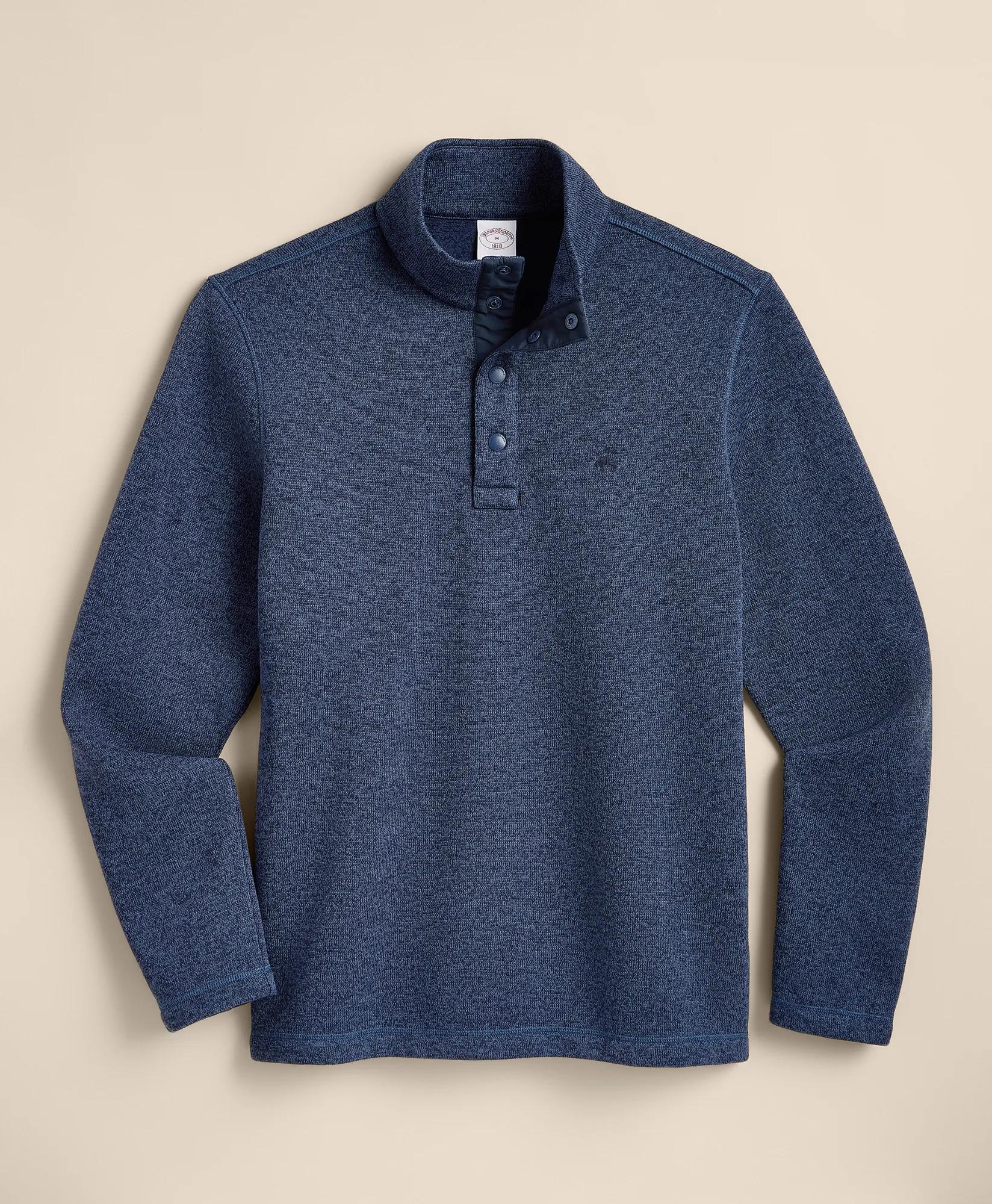 Brushed Fleece Button Mock-Neck Pullover, image 1