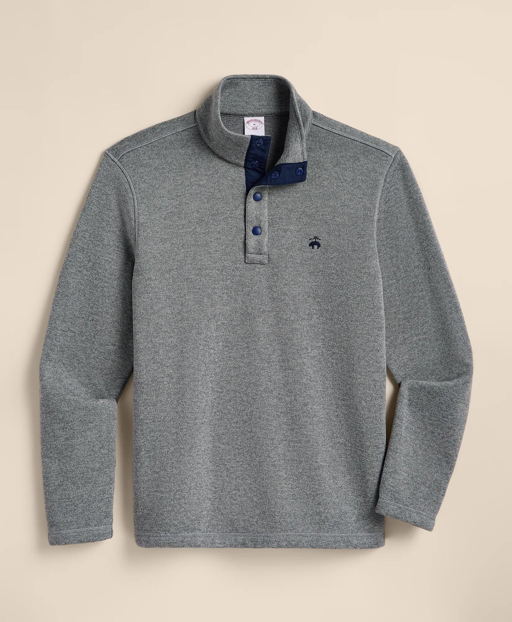 Brushed Fleece Button Mock-Neck Pullover, image 1