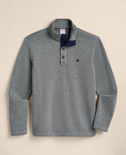 Brushed Fleece Button Mock-Neck Pullover