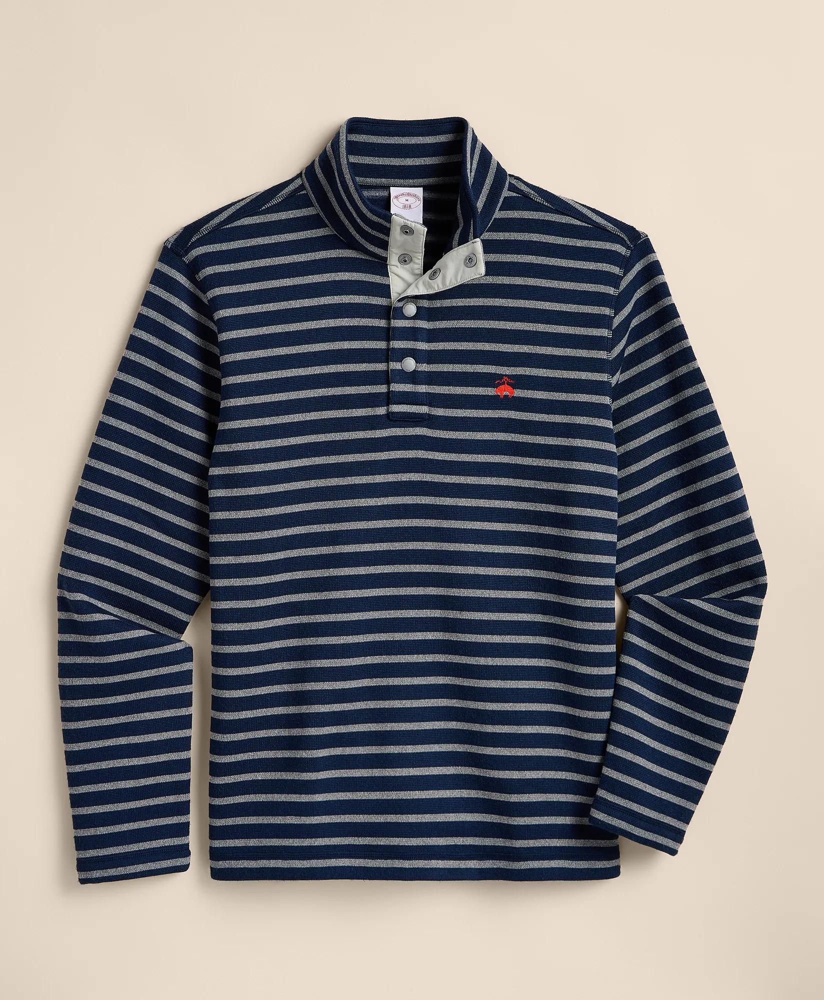 Brushed Fleece Stripe Button Mock-Neck Pullover, image 1