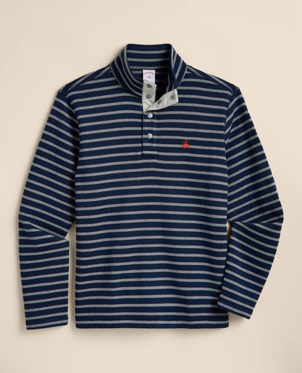 Brushed Fleece Stripe Button Mock-Neck Pullover