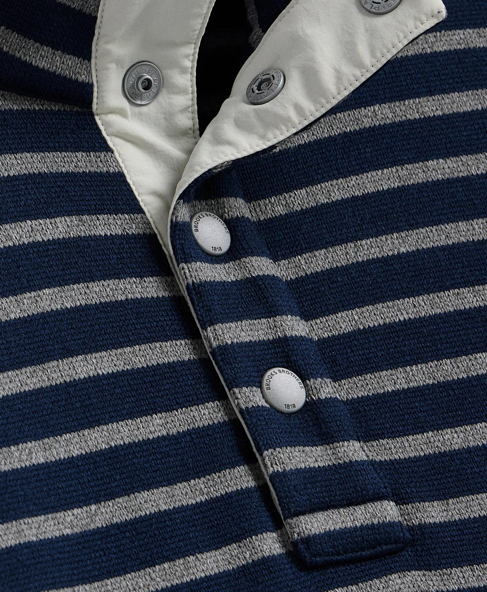Brushed Fleece Stripe Button Mock-Neck Pullover, image 2