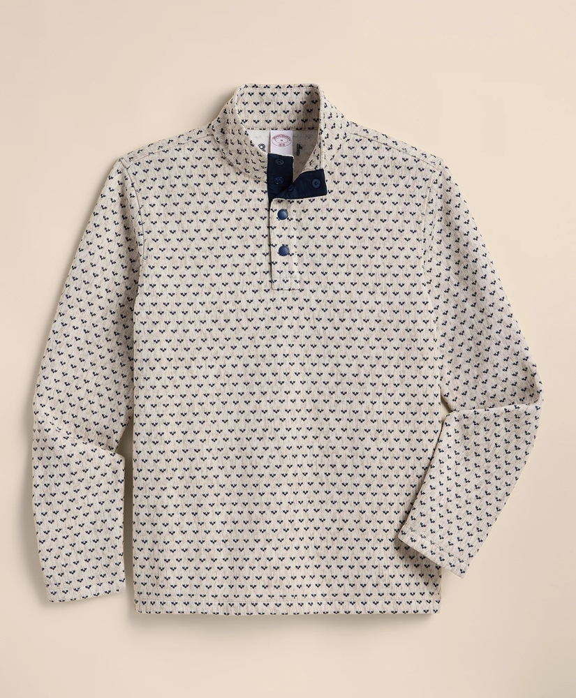 Brushed Fleece Ticking-Stripe Button Mock-Neck Pullover, image 1
