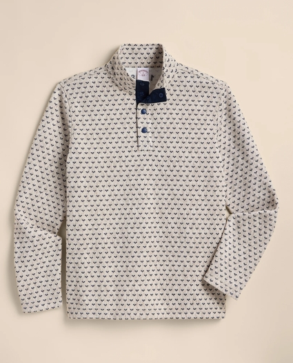 Brushed Fleece Ticking-Stripe Button Mock-Neck Pullover, image 1