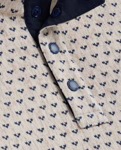 Brushed Fleece Ticking-Stripe Button Mock-Neck Pullover, image 2