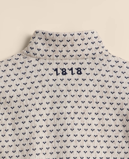 Brushed Fleece Ticking-Stripe Button Mock-Neck Pullover, image 4