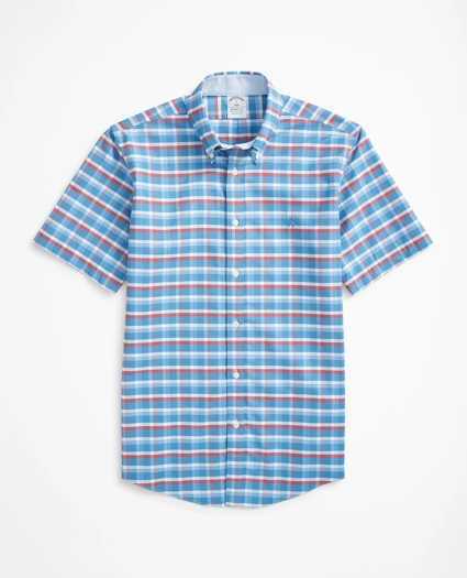 Stretch Regent Regular-Fit Short-Sleeve Sport Shirt, Non-Iron Checked Oxford, image 1