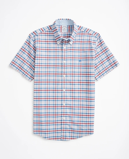 Stretch Regent Regular-Fit Short-Sleeve Sport Shirt, Non-Iron Plaid Oxford, image 1