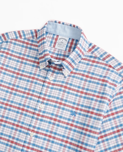 Stretch Regent Regular-Fit Short-Sleeve Sport Shirt, Non-Iron Plaid Oxford, image 2