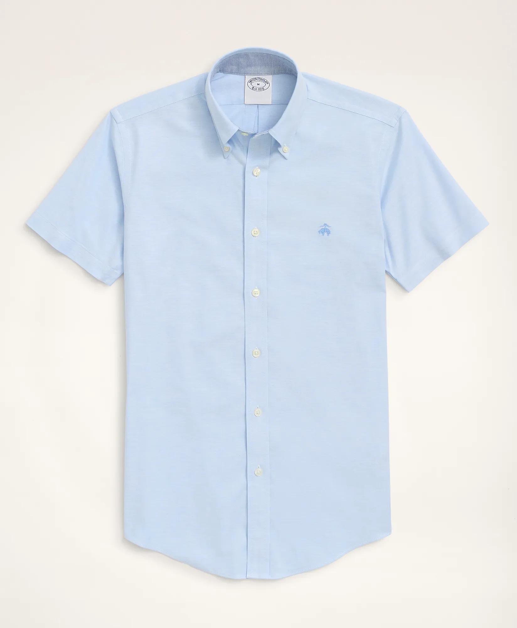 brooks brothers short sleeve dress shirts Brooks Brothers Men's Stretch Non-Iron Oxford Button-Down Collar Short-Sleeve Sport Shirt | Light Blue