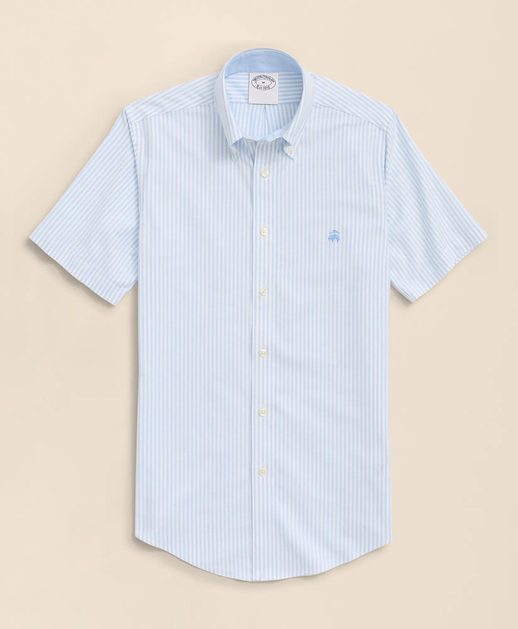 Stretch Non-Iron Oxford Button-Down Collar, Bengal Stripe Short- Sleeve Sport Shirt, image 1