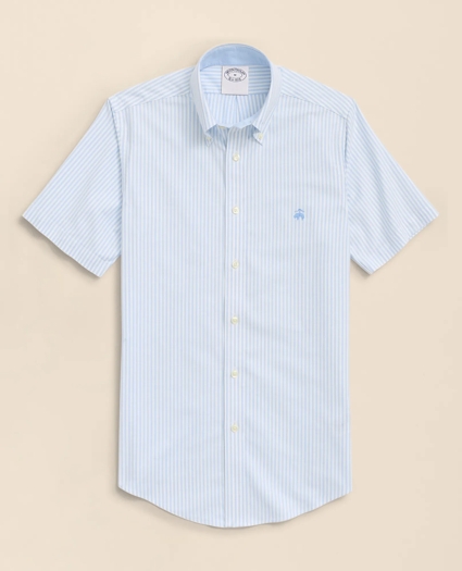 Stretch Non-Iron Oxford Button-Down Collar, Bengal Stripe Short- Sleeve Sport Shirt