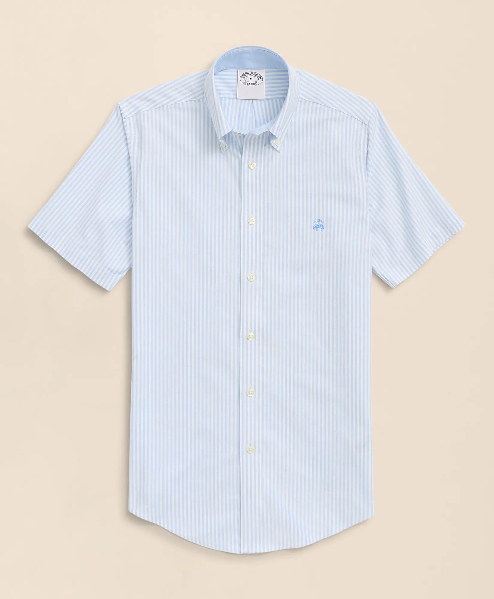 Stretch Non-Iron Oxford Button-Down Collar, Bengal Stripe Short- Sleeve Sport Shirt, image 2