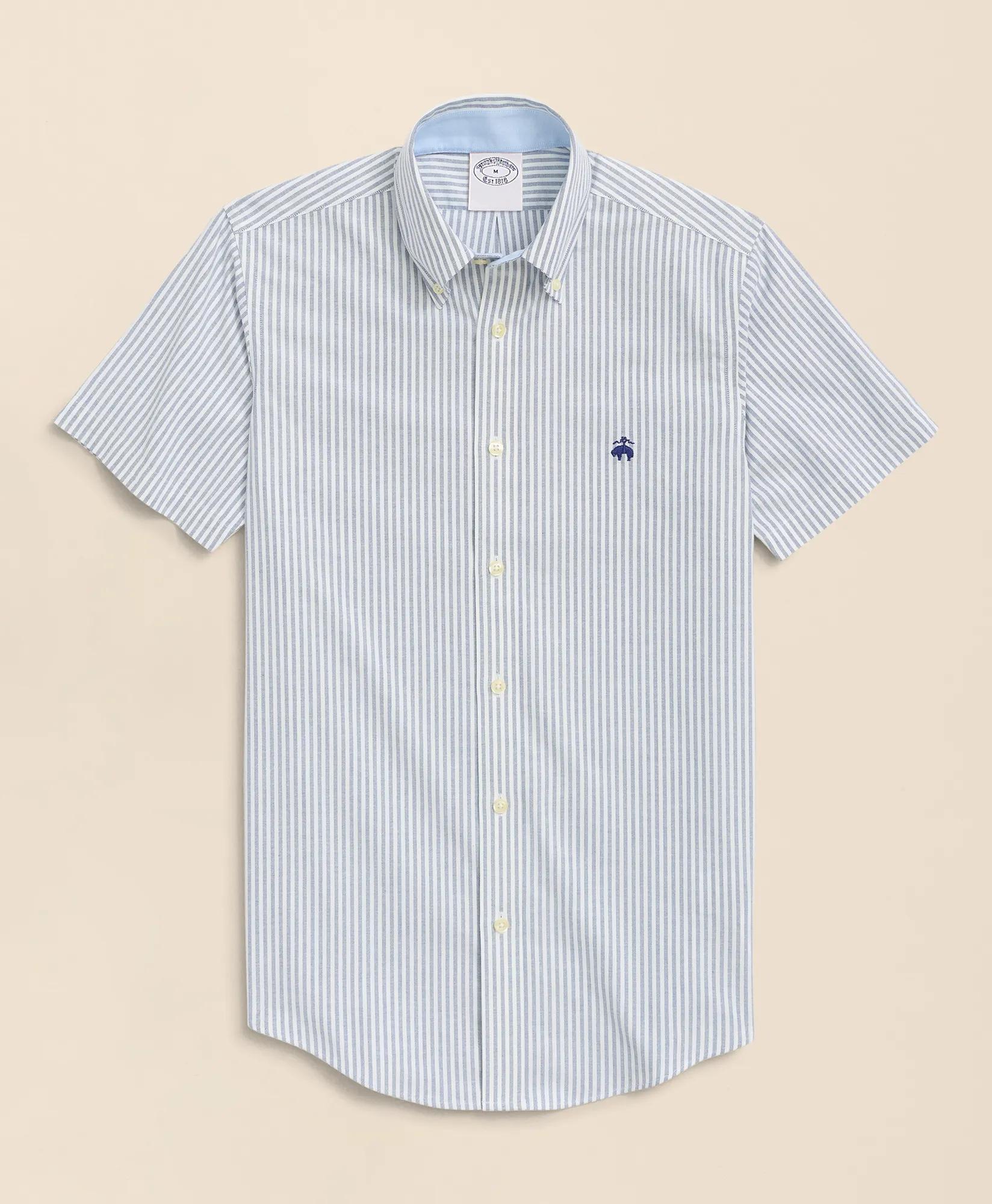 Stretch Non-Iron Oxford Button-Down Collar, Bengal Stripe Short- Sleeve Sport Shirt, image 1