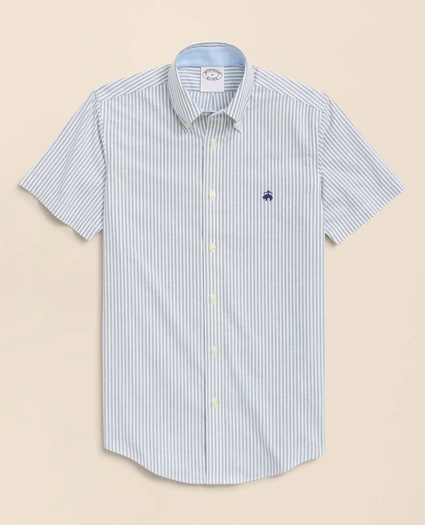 Stretch Non-Iron Oxford Button-Down Collar, Bengal Stripe Short- Sleeve Sport Shirt