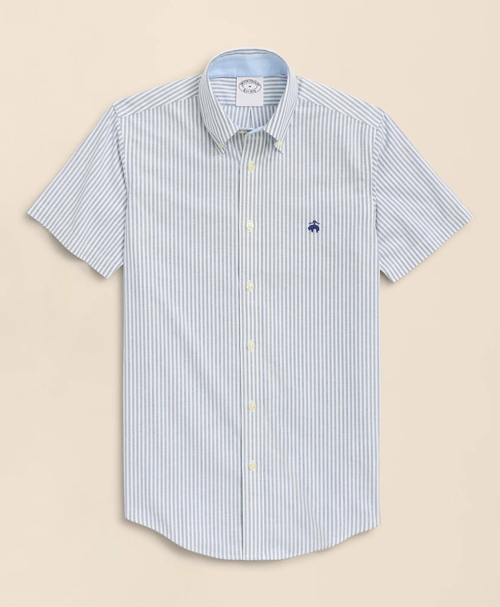 Stretch Non-Iron Oxford Button-Down Collar, Bengal Stripe Short- Sleeve Sport Shirt, image 2