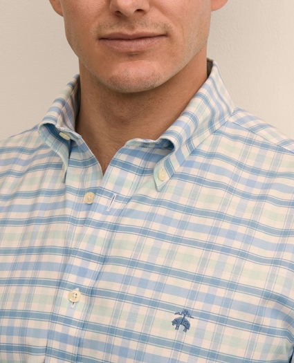 Stretch Cotton Non-Iron Oxford Polo Button Down, Plaid Sport Shirt, image 2