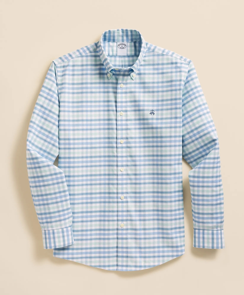 Stretch Cotton Non-Iron Oxford Polo Button Down, Plaid Sport Shirt, image 3