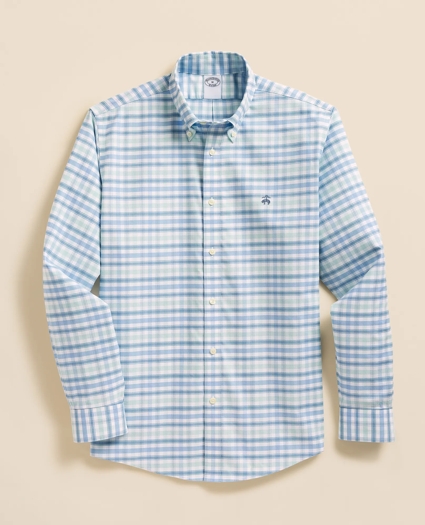 Stretch Cotton Non-Iron Oxford Polo Button Down, Plaid Sport Shirt, image 3