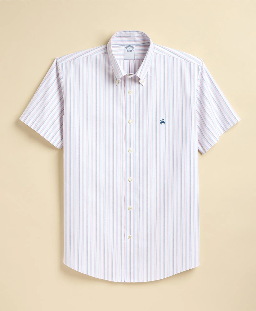 Stretch Cotton Non-Iron Oxford Polo Button Down, Double-Stripe Short Sleeve Sport Shirt, image 2