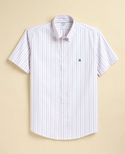 Stretch Cotton Non-Iron Oxford Polo Button Down, Double-Stripe Short Sleeve Sport Shirt, image 2