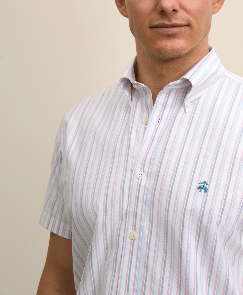 Stretch Cotton Non-Iron Oxford Polo Button Down, Double-Stripe Short Sleeve Sport Shirt, image 3