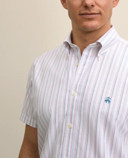 Stretch Cotton Non-Iron Oxford Polo Button Down, Double-Stripe Short Sleeve Sport Shirt, image 3
