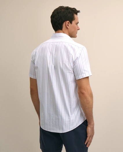 Stretch Cotton Non-Iron Oxford Polo Button Down, Double-Stripe Short Sleeve Sport Shirt, image 4