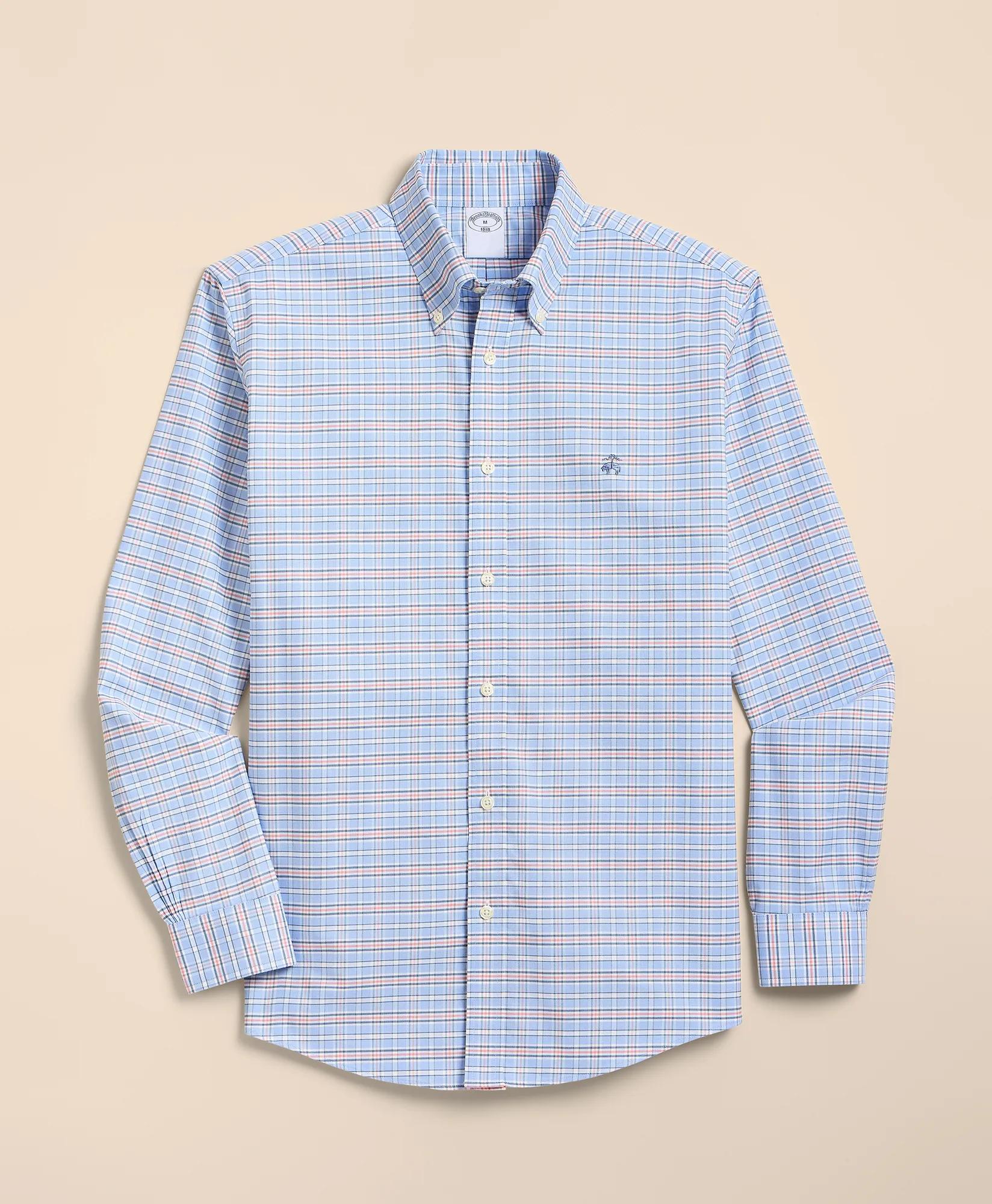 Stretch Non-Iron Cotton-Oxford Polo Button-Down, Check Sport Shirt, image 1