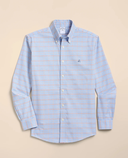 Stretch Non-Iron Cotton-Oxford Polo Button-Down, Check Sport Shirt, image 1