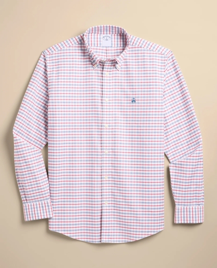 Stretch Cotton Non-Iron Oxford Polo Button Down, Windowpane Sport Shirt, image 1