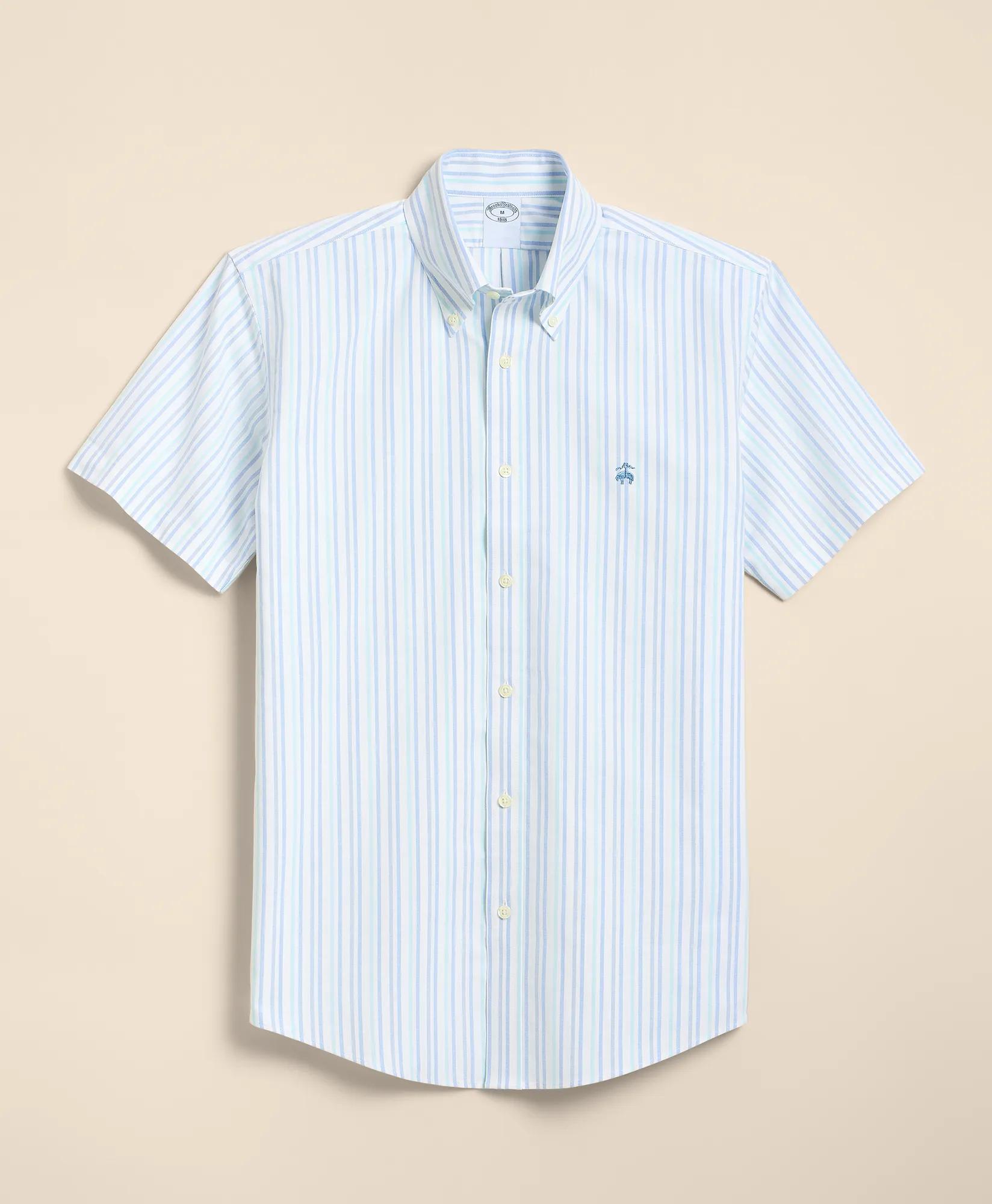 Stretch Non-Iron Cotton-Oxford Polo Button-Down, Short-Sleeve Check Sport Shirt, image 1