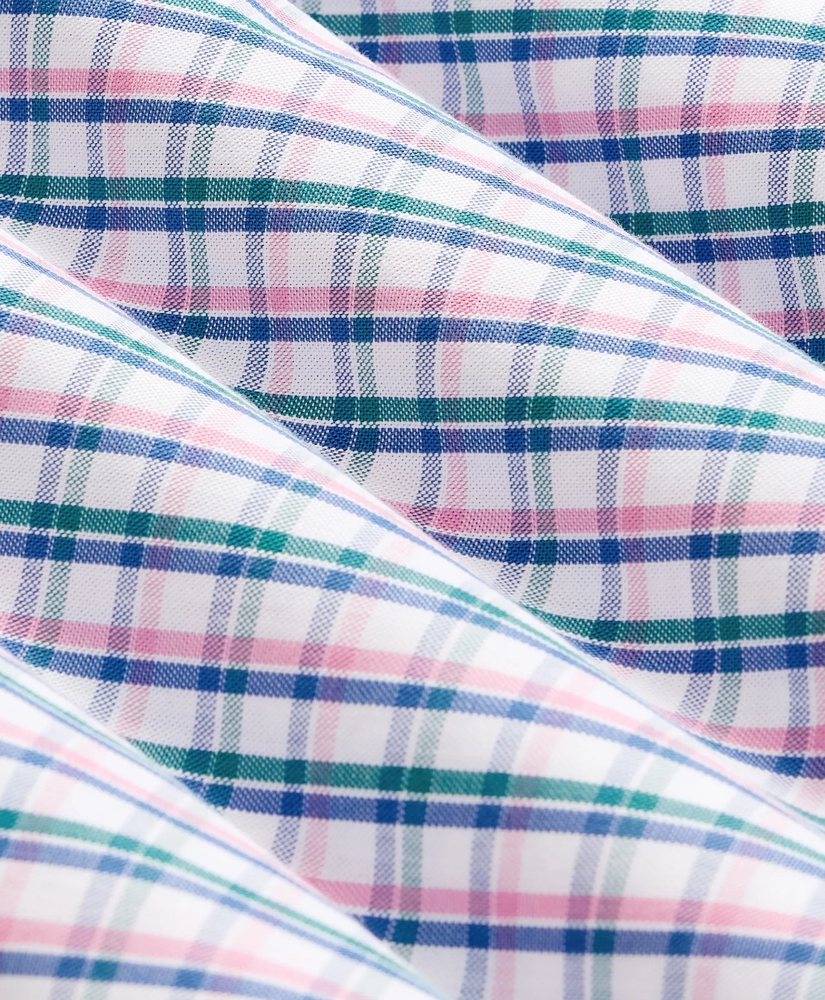 Stretch Cotton Non-Iron Oxford Polo Button Down, Multi-Grid Short Sleeve Sport Shirt, image 3