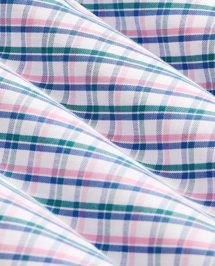 Stretch Cotton Non-Iron Oxford Polo Button Down, Multi-Grid Short Sleeve Sport Shirt, image 3