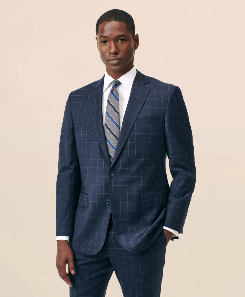 Classic-Fit Stretch Wool Blend Windowpane Suit Jacket, image 2