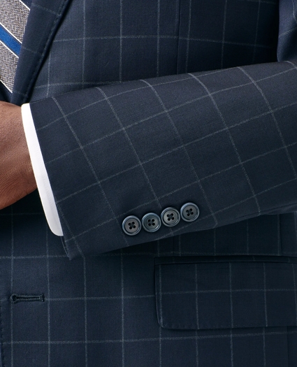 Classic-Fit Stretch Wool Blend Windowpane Suit Jacket, image 5