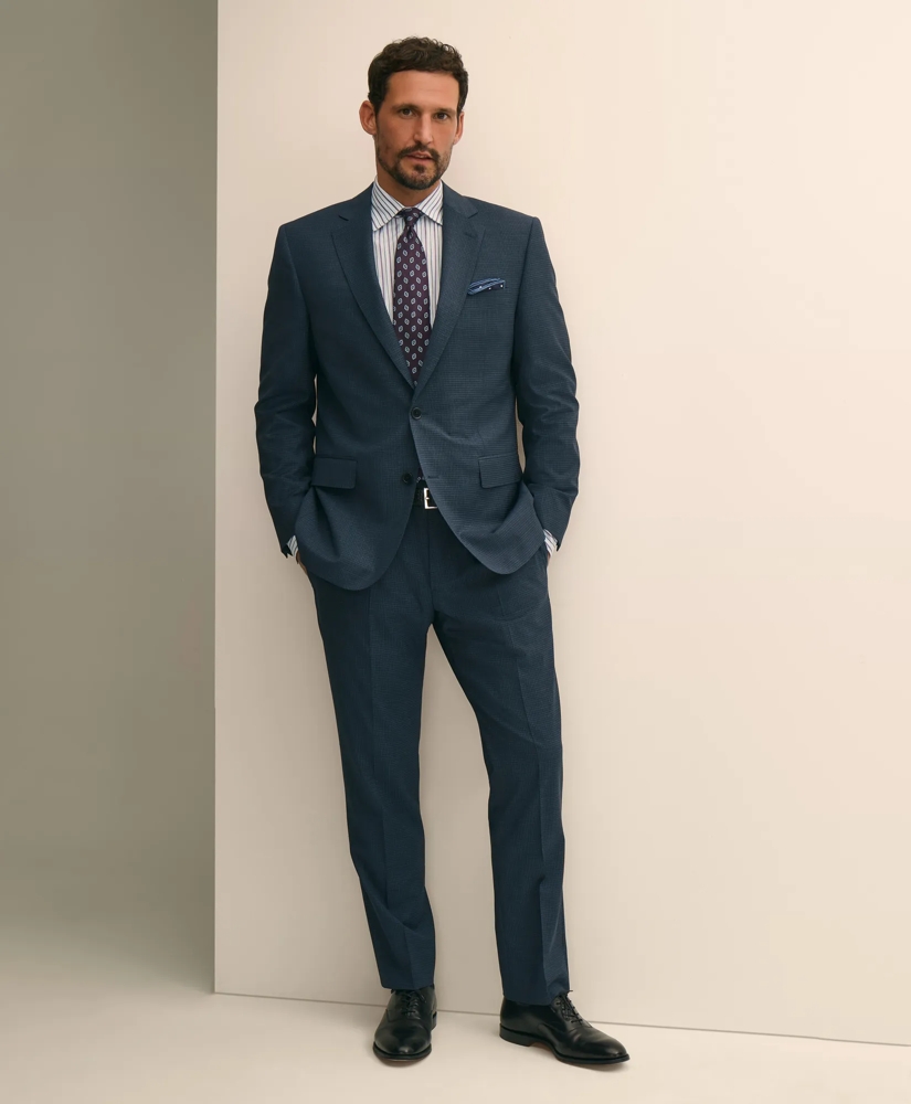 Slim-Fit Stretch Wool Micro-Check Suit Pants, image 1