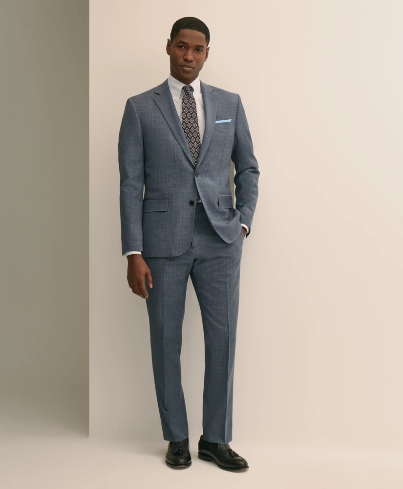 Classic-Fit Stretch Wool Blend Overcheck Suit Pants, image 1