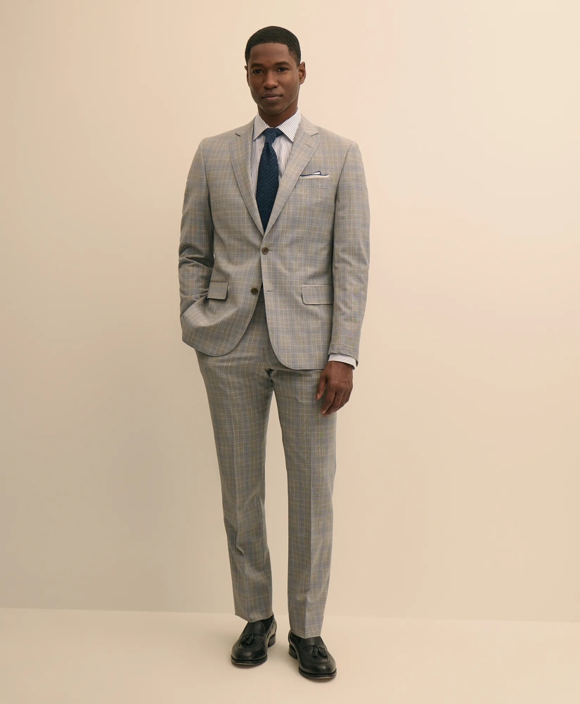 Classic-Fit Stretch Wool Blend Overcheck Suit Pants, image 1