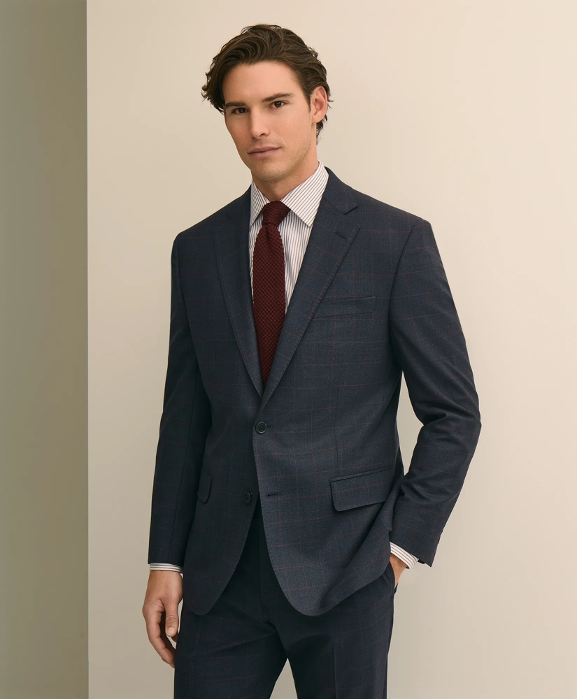 Classic-Fit Stretch Wool Blend Windowpane Suit Jacket, image 1